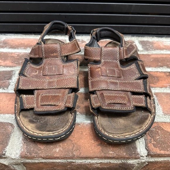Club Room Men Brown Leather Fisherman Sandals Adjustable Strap Size 10M Comfort main image 5